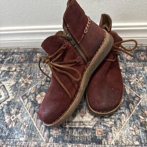 Born Womens Calyn Boot Red Suede Distressed Zip Bootie Tie Up Comfy Boho Sz 9